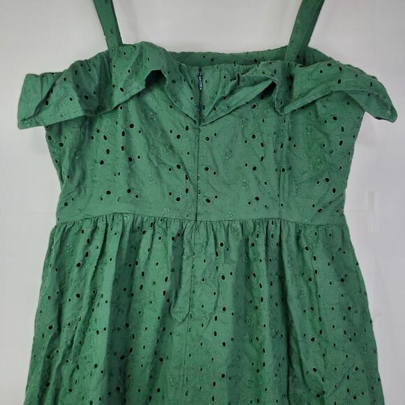 LOFT Women’s Emerald Green Size 10 Eyelet Ruffle Square Neck Midi Dress NWT - Picture 6 of 9